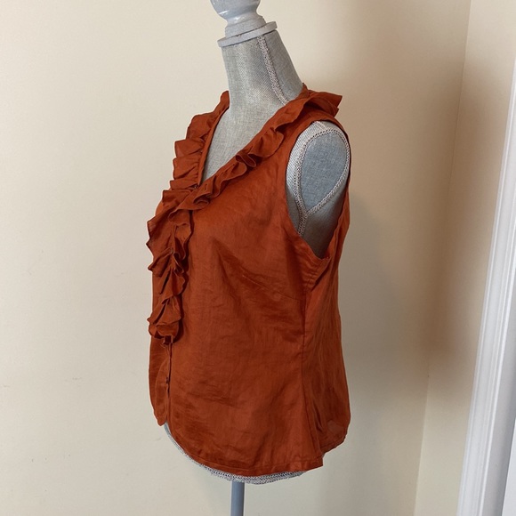 J Jill Sleeveless V-Neck Ruffled Lightweight Sleeveless Button Front Blouse M - Picture 3 of 8